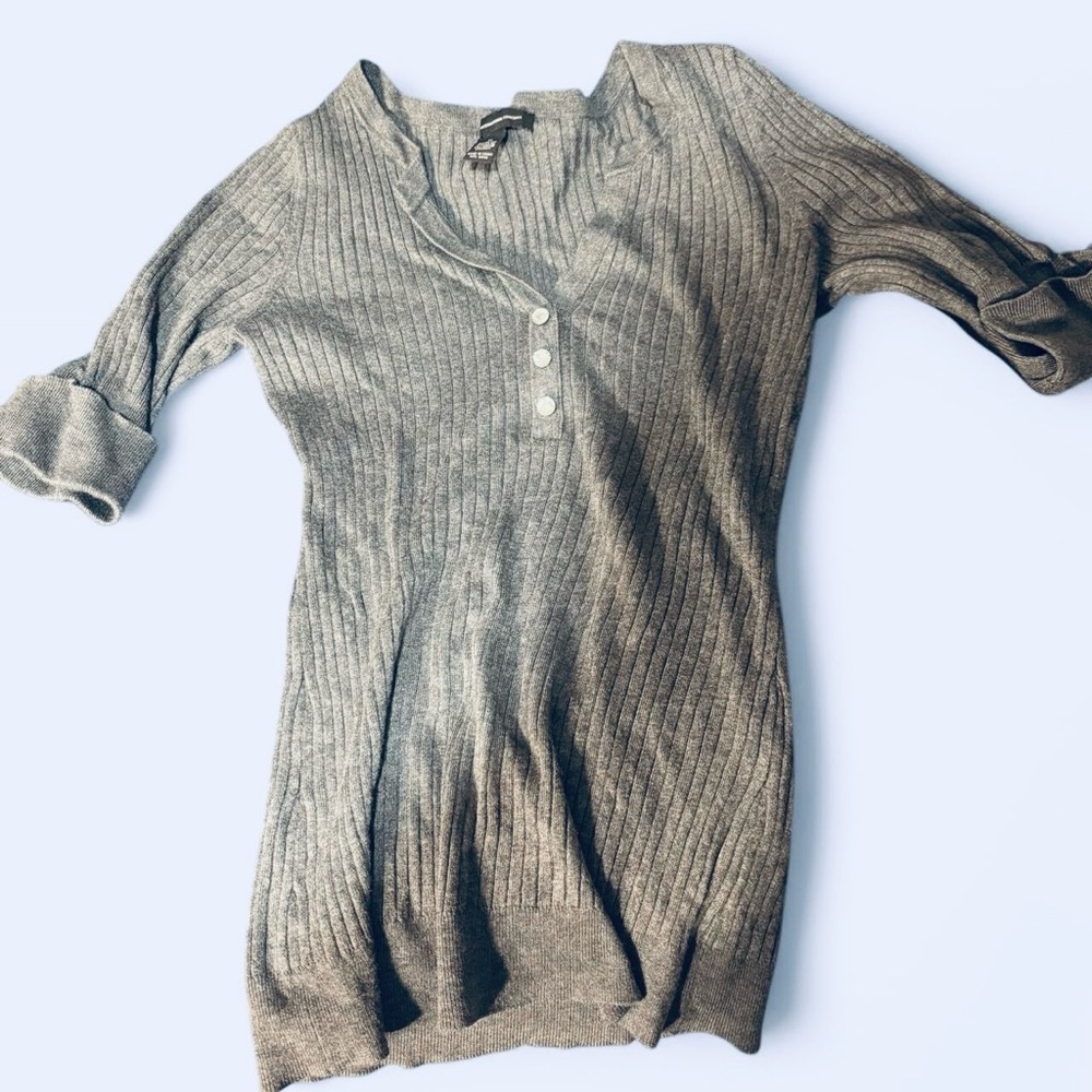 INC International Concepts Charcoal Ribbed Knit Top